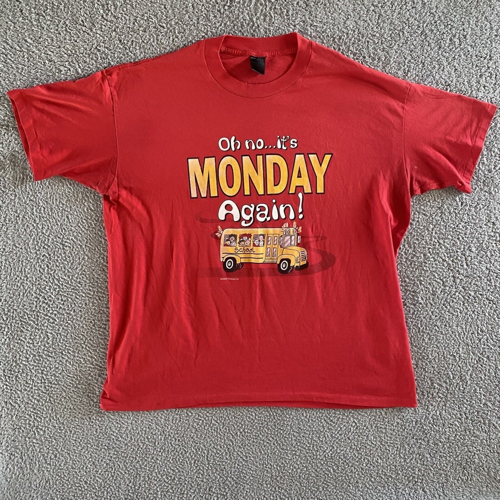 Vintage 90s Jerzees Oh No It's Monday Again Shirt Red 2XL Modern Process Co